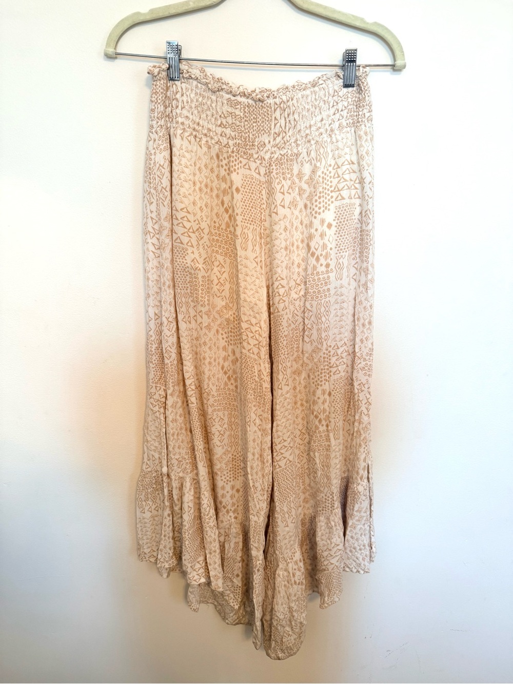 Boho Wide Leg Pants in Beige Tribal Print